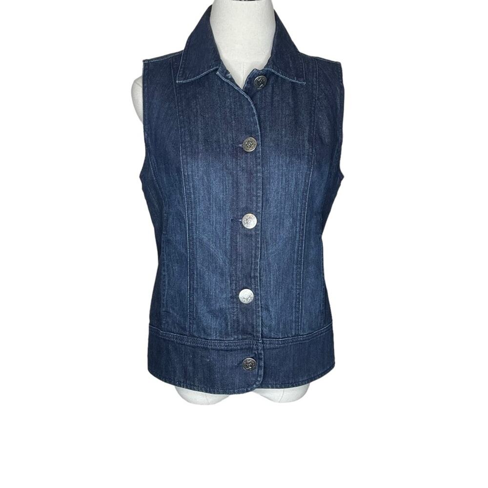 Chico’s Platinum Size Small-4 Denim Rhinestone Embellished Lined Vest